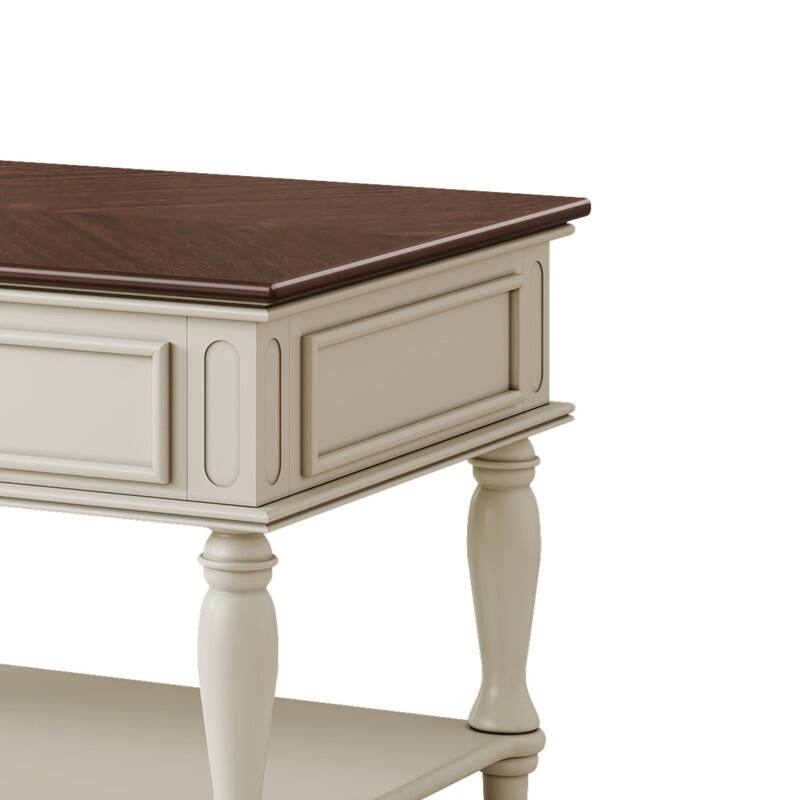 Farmhouse 47.2" Coffee Table with Drawer, Retro Design Easy Assembly and Movable Lockable Wheels for Living Room