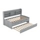 preview thumbnail 10 of 24, Twin Size Wooden Captain Bed with Built-in Bookshelves, Trundle and 3-Storage Drawers, Space-Saving Design, Light Grey