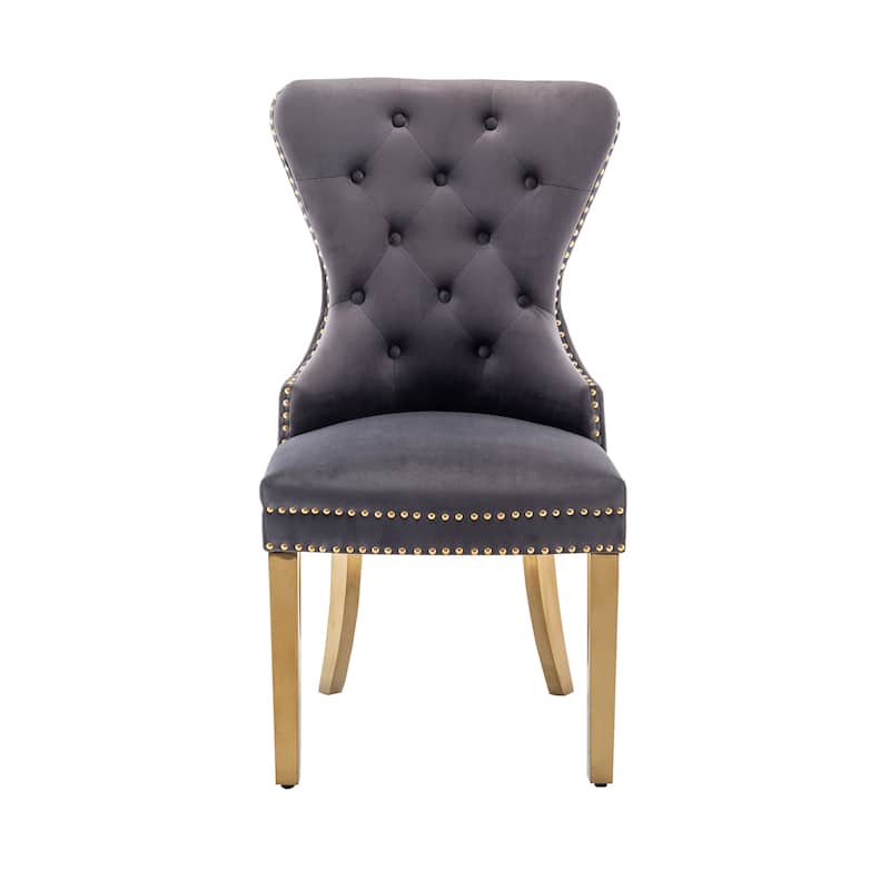 Porthos Home Caily Tufted Velvet Dining Chairs with Gold Chrome Legs, Set of 2