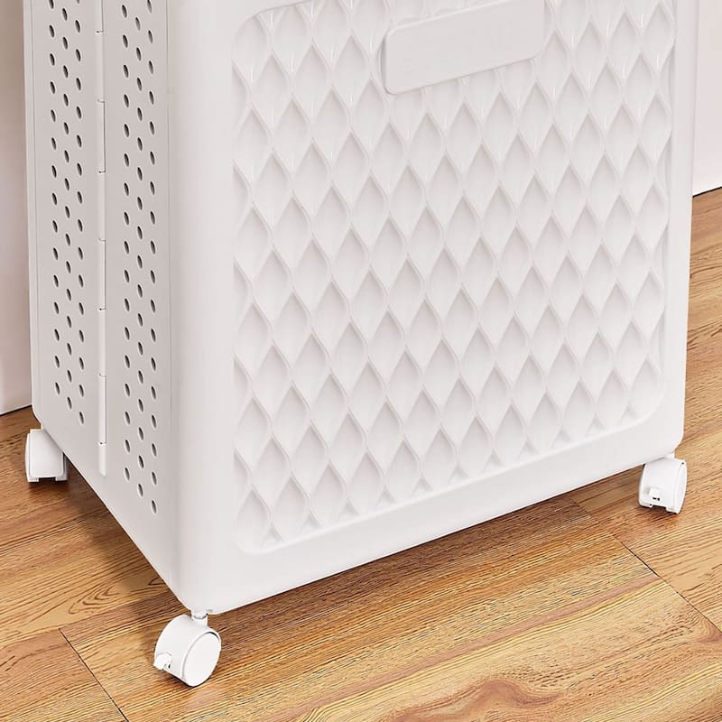 Javlergo White Rolling Laundry Hamper with Lid & Brakes 100L Dual Compartment Plastic Storage Cart with Wheels for Bathroom