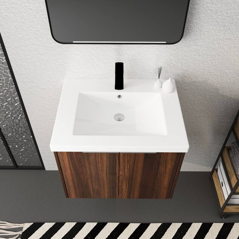 24x18 Floating Bathroom Cabinet with Sink, Soft-Close Doors & Metal Handles, Ideal for Small Bathrooms