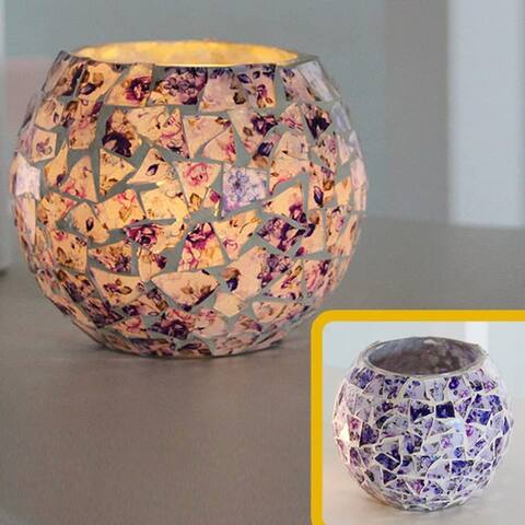 Purple Floral Mosaic Candle Holder