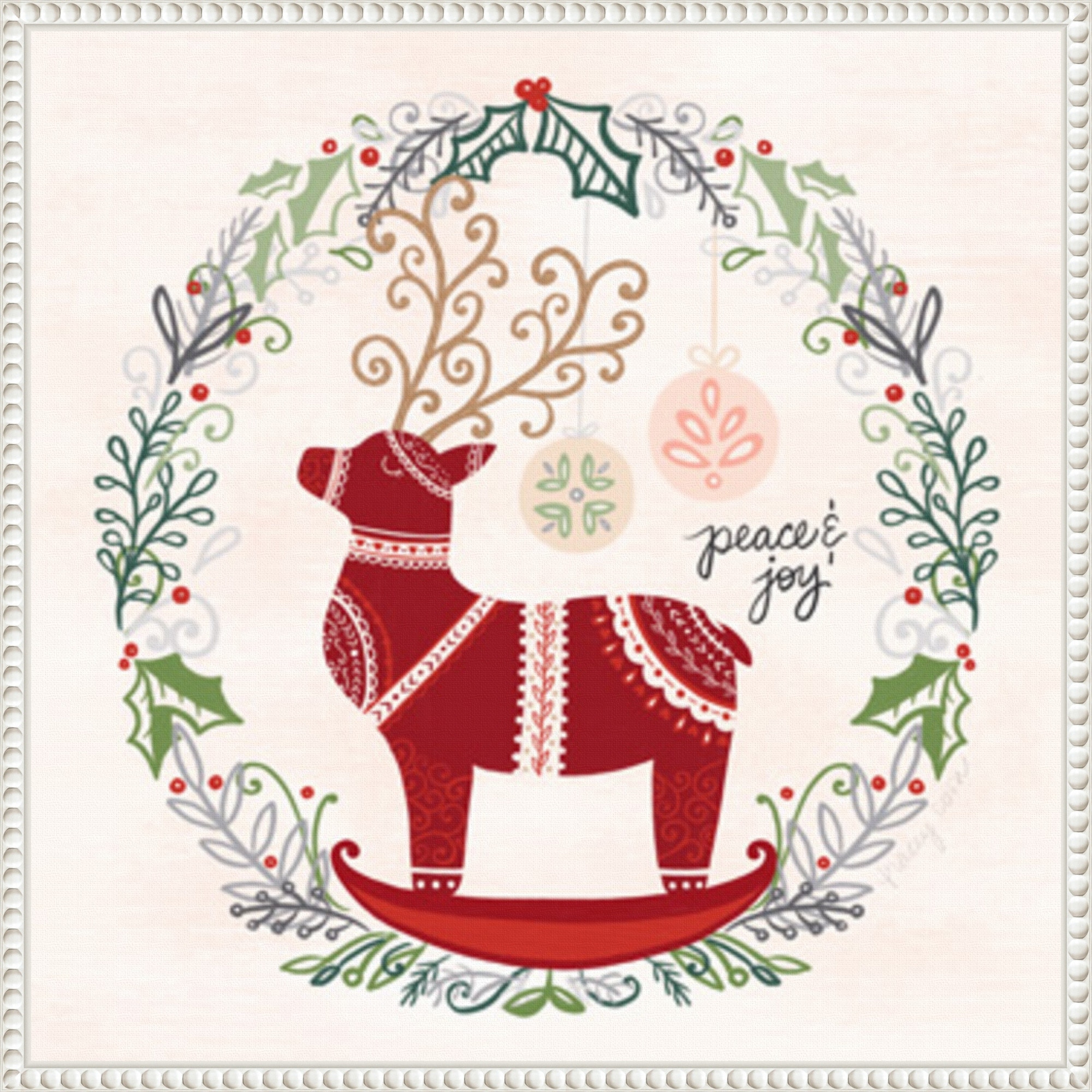 Hygge Christmas II by Noonday Design (22 x 22 in.), Framed Canvas Wall Art Print - Sylvie Beaded White