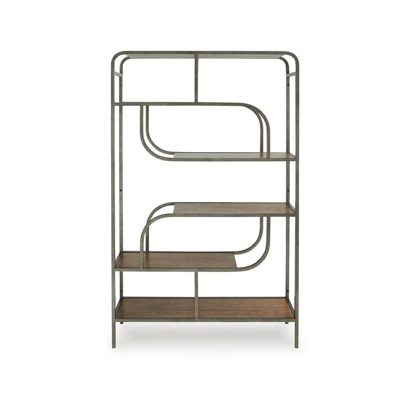 Bookcase, Modern Geometric Design, 70 Inch, 5 Brown Veneer Shelves