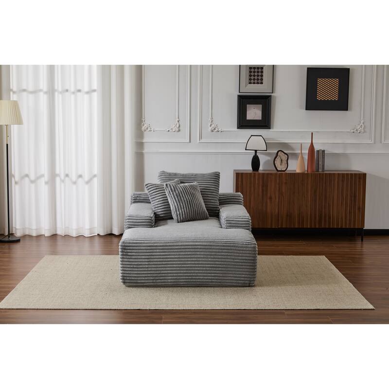 Oversized Chaise Lounge Chair, Corduroy Upholstered Sleeper Sofa Daybed, Grey, No Assembly Required