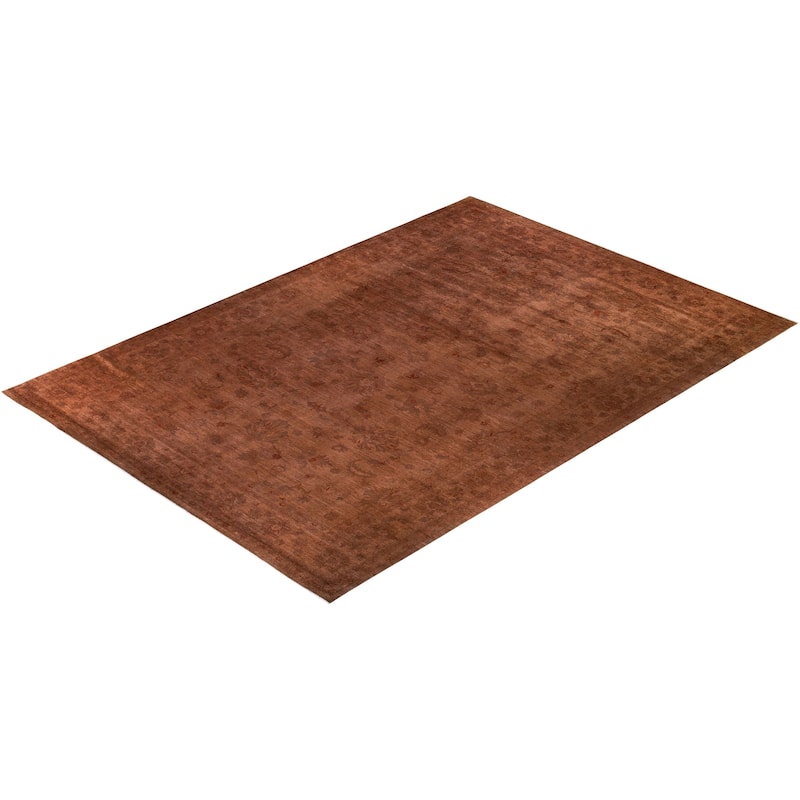Overton Hand Knotted Wool Vintage Inspired Modern Contemporary Overdyed Brown Area Rug - 12' 0" x 17' 10"