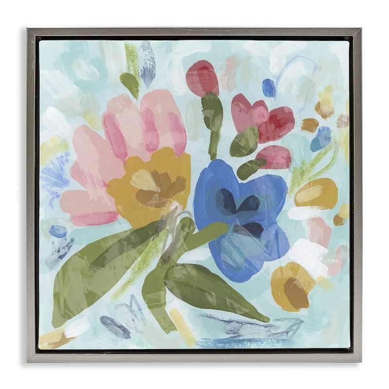 Stupell Stylish Pop Flowers Framed Floater Canvas Wall Art Design By June Erica Vess - 18 x 18 - Grey