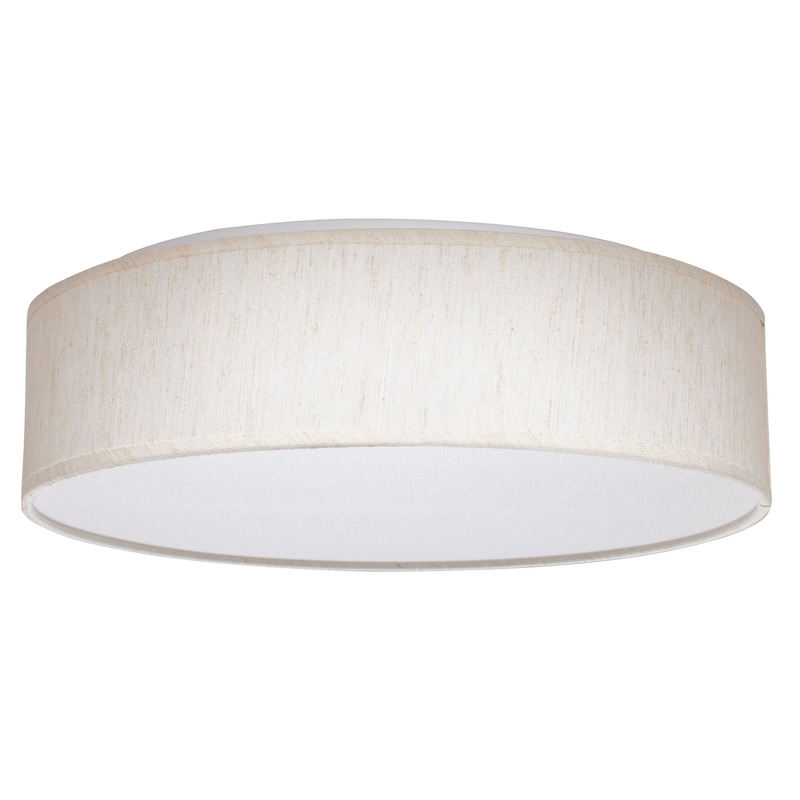 15 inch CCT Selectable Fabric Drum LED Decor Flush Mount Fixture Beige Fabric Shade Acrylic Diffuser - Beige Fabric - Beige Fabric