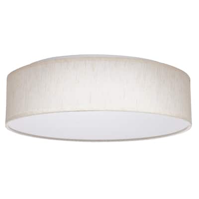 15 inch CCT Selectable Fabric Drum LED Decor Flush Mount Fixture Beige Fabric Shade Acrylic Diffuser - Beige Fabric