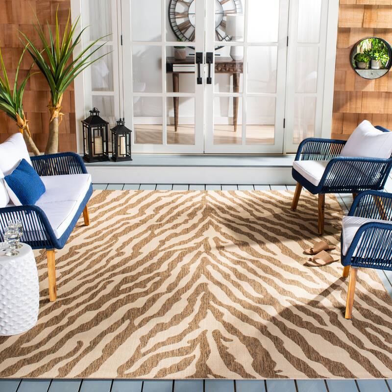 SAFAVIEH Beach House Horacia Indoor/ Outdoor Waterproof Patio Backyard Rug - 5'3" x 7'6" - Cream/Beige