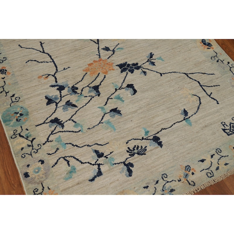 Hand Knotted Oriental 100% Wool Carpet Traditional Floral Beige & Ivories Art Deco Runner Rug - 14' 4'' X 4' 0''