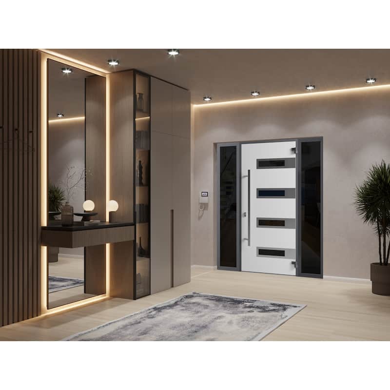 Front Exterior Prehung Steel Door Ronex 0131 Black Enamel Stainless Inserts Entry Metal Painted W36xH80 Left hand Inswing