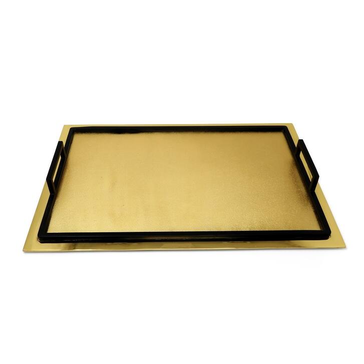 Gold Matte Textured Design Serving Tray with Black handles (2 Sizes)