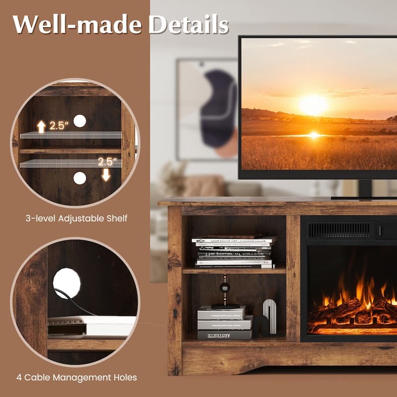 Gymax Fireplace TV Stand for 65'' Flat Screen TV w/ 18'' Electric