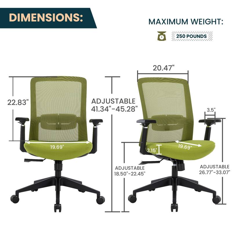 Ingram Contemporary Ergonomic Mesh Office Chair - Adjustable Height & Armrests, Mid-Back Swivel Desk Chair for Home Office