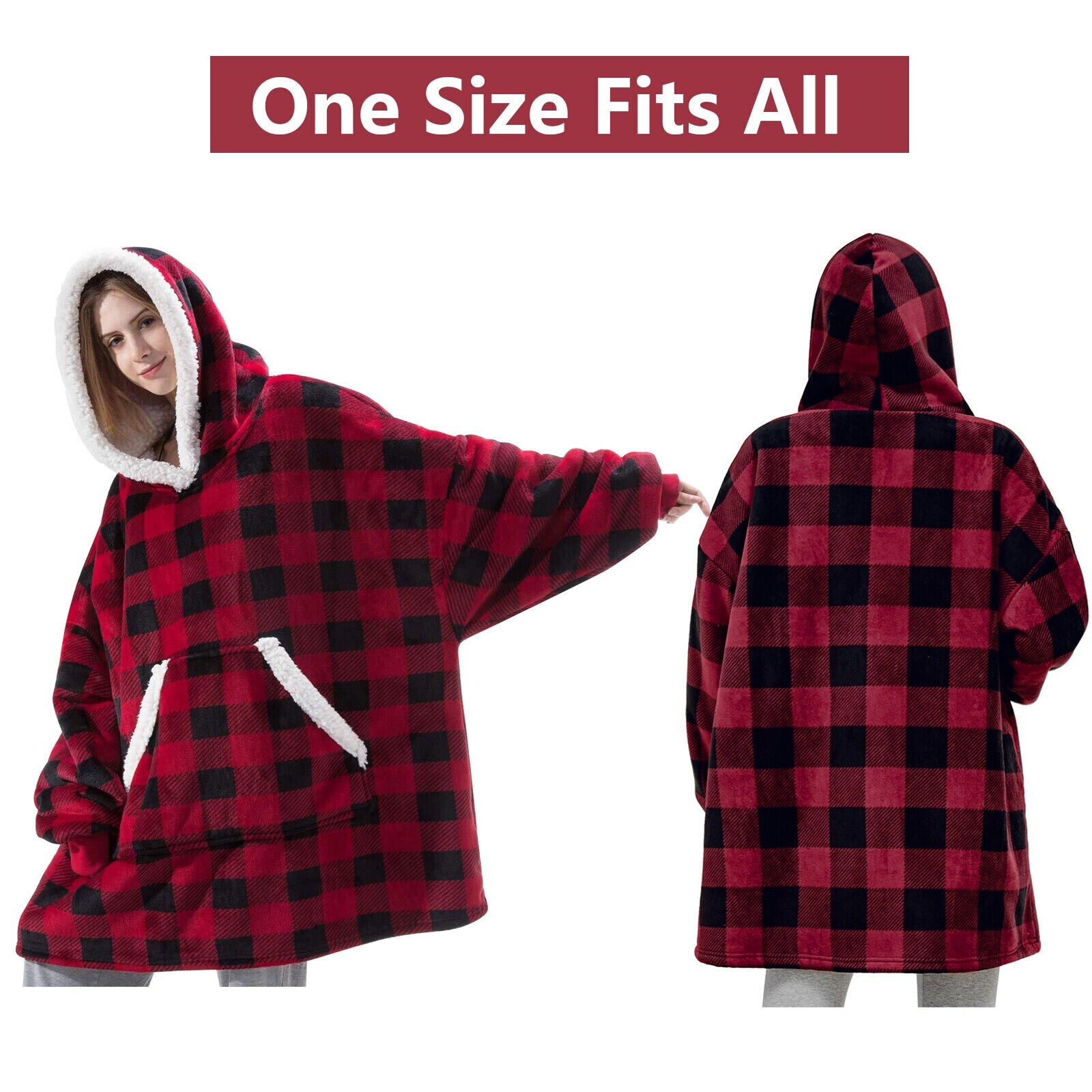 Oversized Reversible Wearable Blanket Hoodie Burgundy