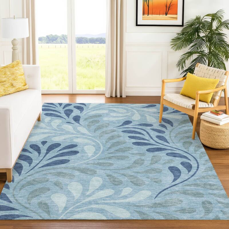 Machine Washable Indoor/ Outdoor Floral Arabesque Chantille Rug