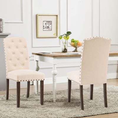 Fabric Upholstered Tufted High Back Dining Chairs with Nailhead Trim
