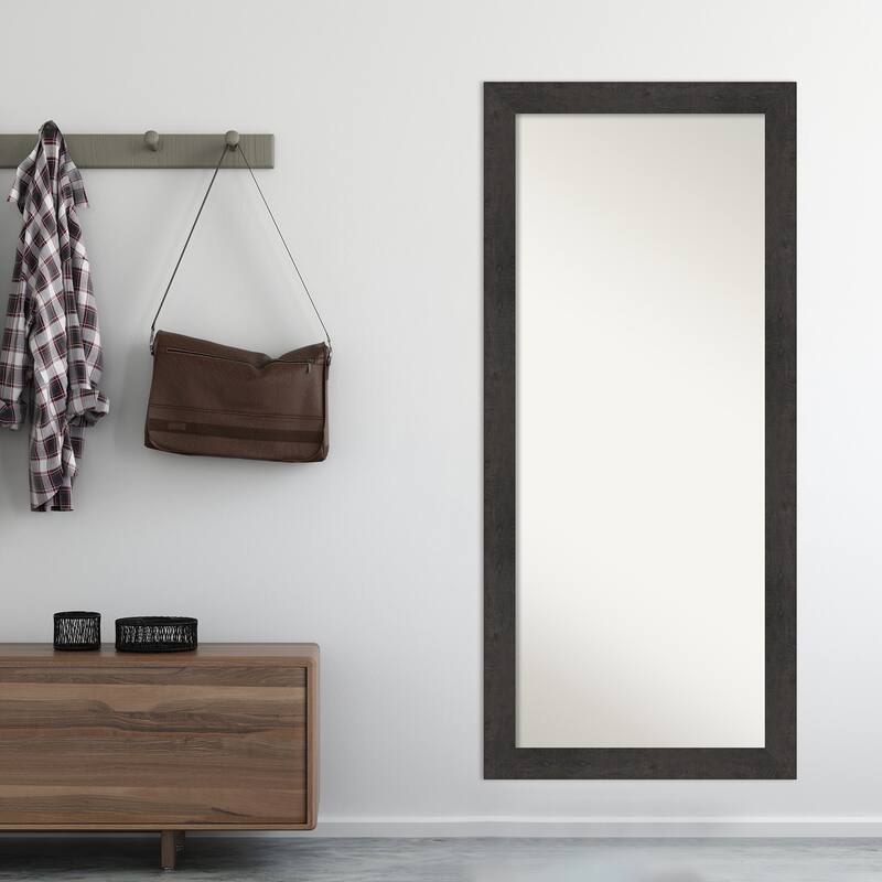 Non-Beveled Wood Full Length Floor Leaner Mirror - Rustic Plank Frame - Glass Size 24 x 60