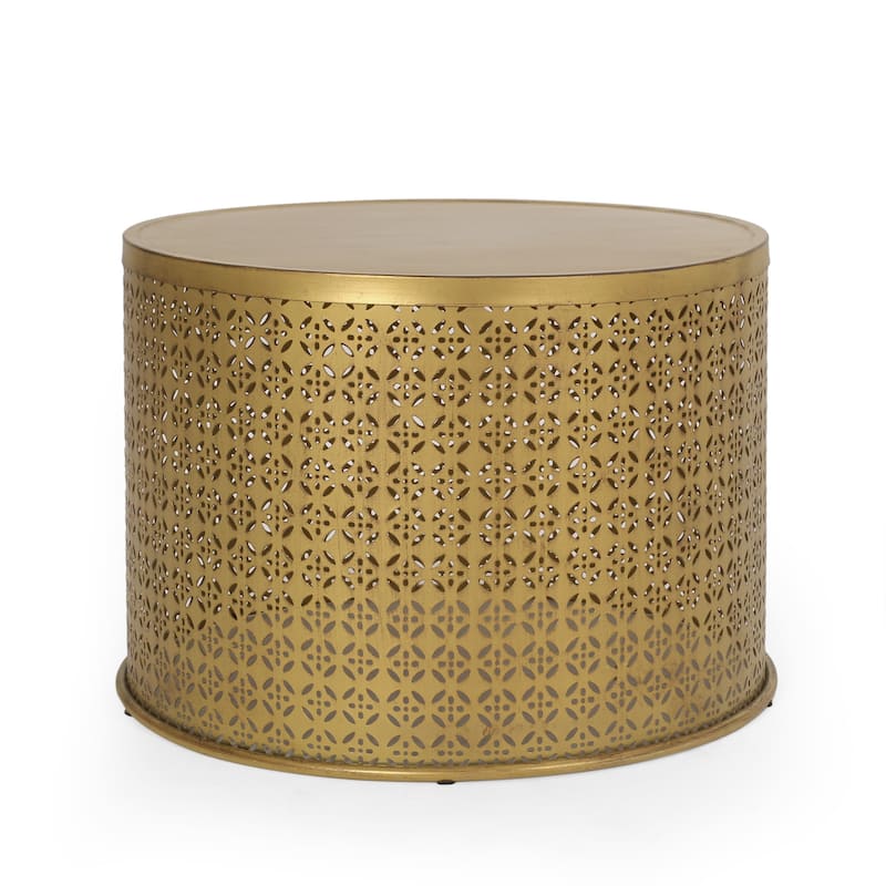 Noxon Boho Lace Cut Iron Coffee Table by Christopher Knight Home - 25.50" L x 25.50" W x 17.50" H - Gold Brushed Brown
