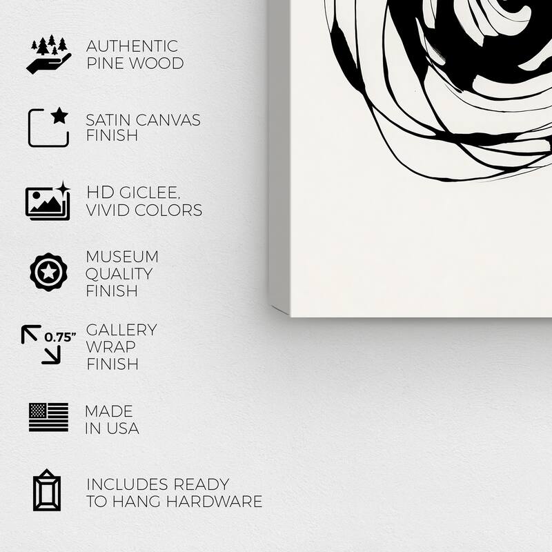 Wynwood Studio Canvas Abstract Round and Round Black and Antique White Modern & Contemporary Wall Art Canvas Print