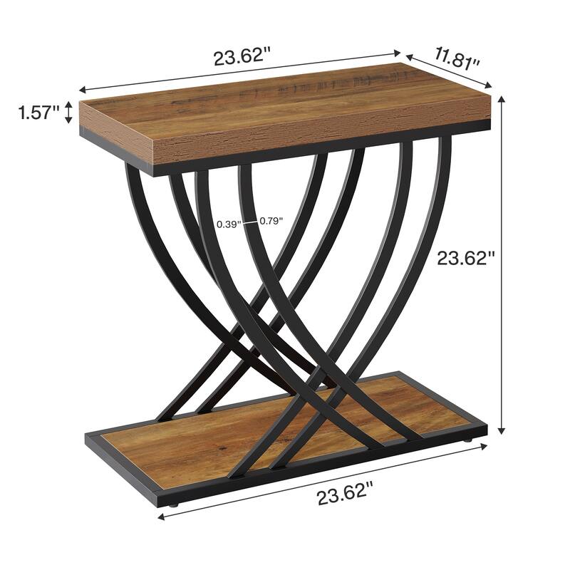Industrial End Table with Storage, Narrow Small Side Table with Metal Frame