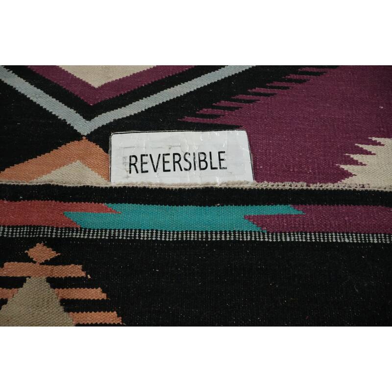 Hand Woven Oriental 100% Wool Carpet Southwestern Tribal Black Kilim Area Rug - 9' 10'' X 8' 4''