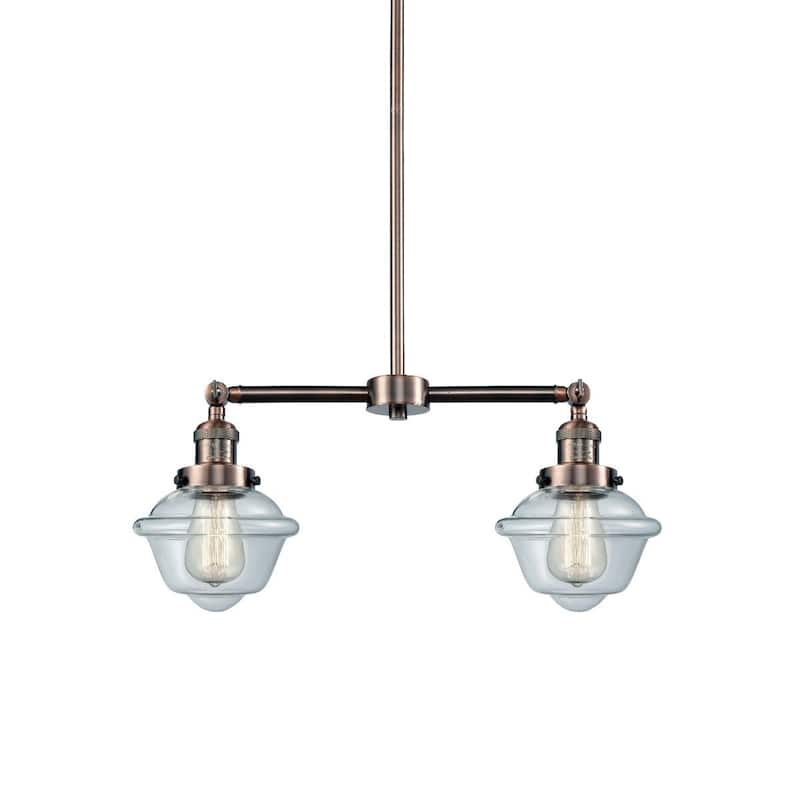 Innovations Lighting Small Oxford 2 Light 24" Wide Linear Chandelier - Antique Copper / Clear