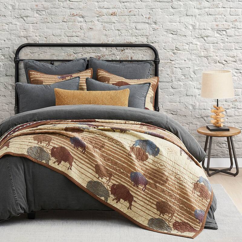 Paseo Road Home on the Range Printed Buffalo Aztec Western Style 3 Piece Reversible Quilt Set - Queen