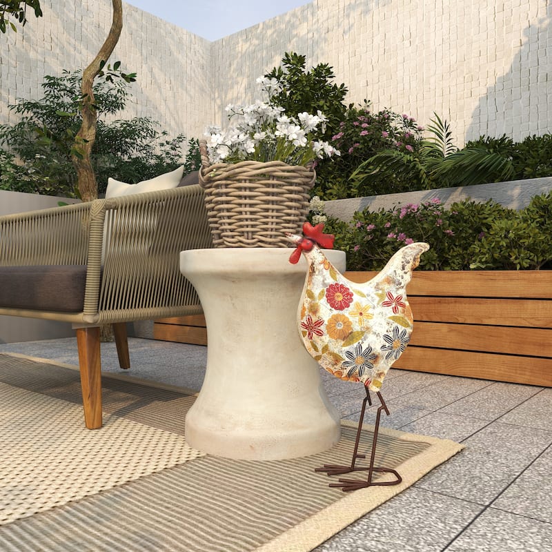 Metal Rooster Indoor Outdoor Distressed Standing Decorative Garden Sculpture - Green or Cream - Roche River Decor