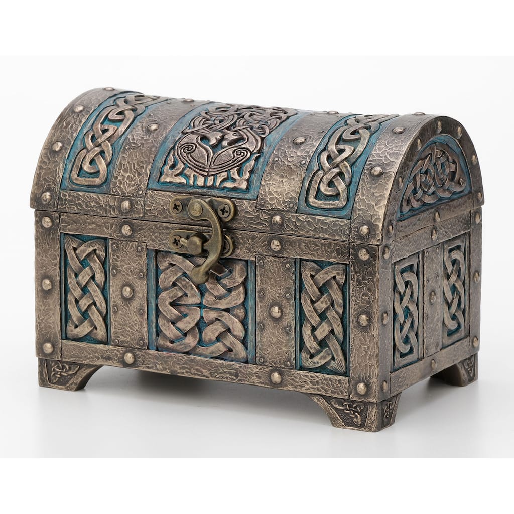 Veronese Design 5.9 L Celtic Knot Treasure Chest With Hinge And Lock Cold Cast Bronze