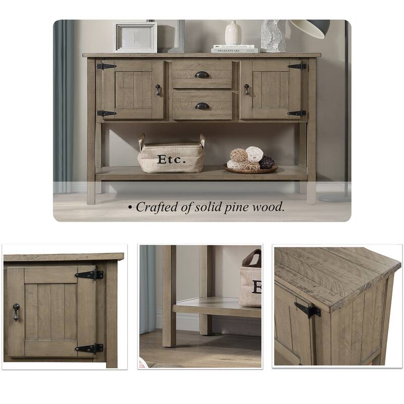Sideboard 48'' Solid Wood Storage Cabinet, Console Table with Shelves, 2 Drawers & Cabinets, Living Room Furniture