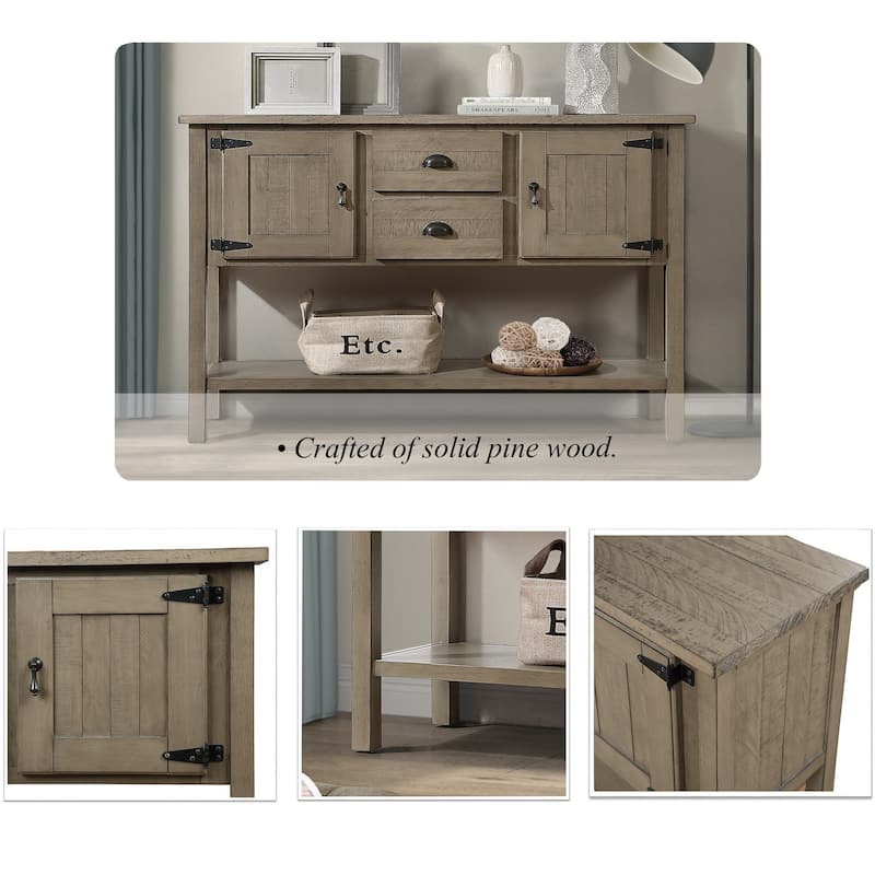 olid Wood Sideboard Console Table with 2 Drawers and Cabinets