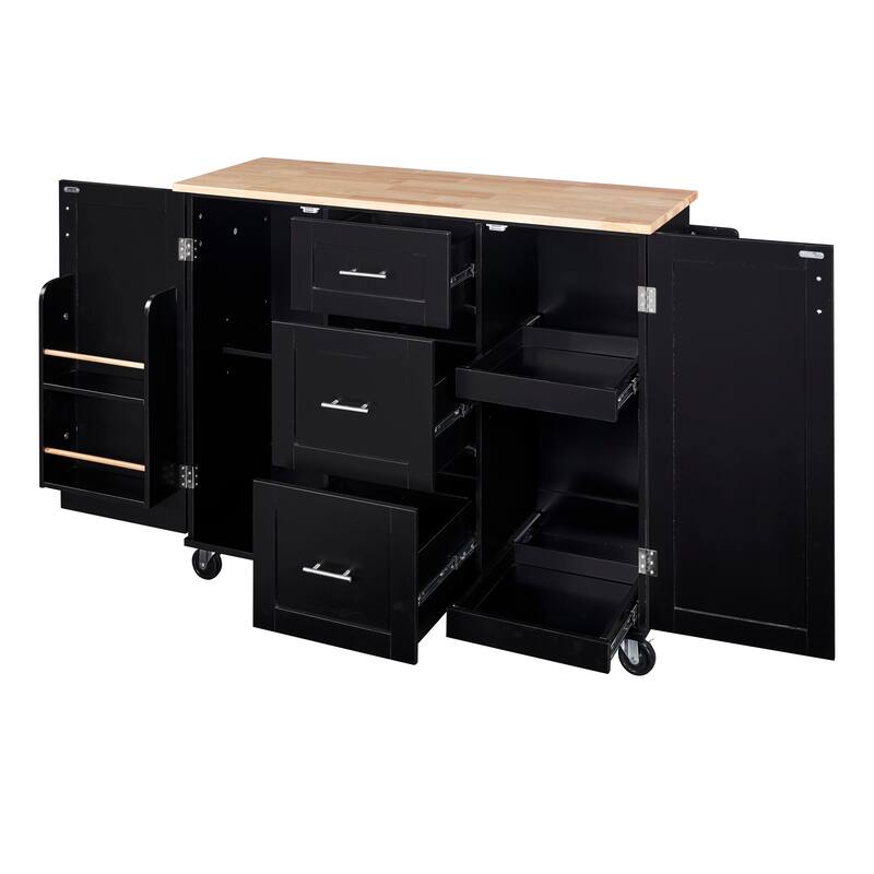 Kitchen Island with 2 Slide-Out Shelf and Internal Storage Rack
