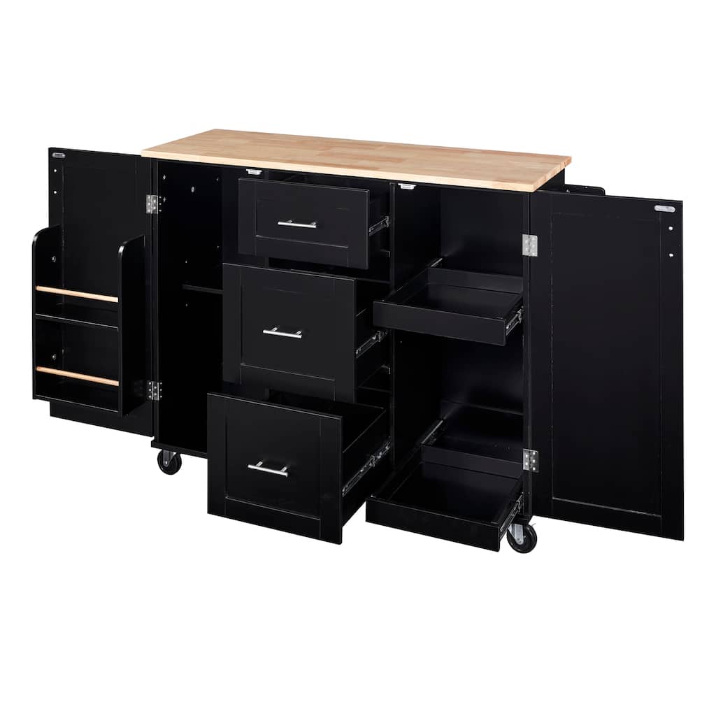 Kitchen Island with 2 Slide-Out Shelf and Internal Storage Rack