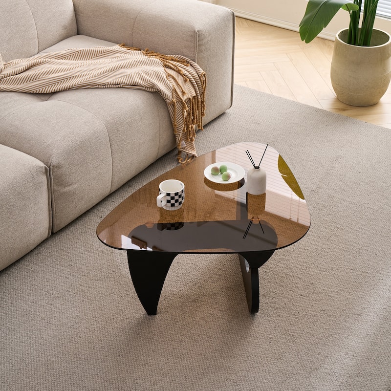 Farmhouse Glass Top Small Coffee Tables, Wood Center Table - Brown+Blackl(35.82")