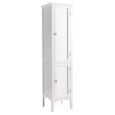 Tall Storage Cabinet, 5-Tier Wooden Freestanding Tower Cabinet Floor Organizer, Narrow Linen Cabinet w/2 Doors & Shelves