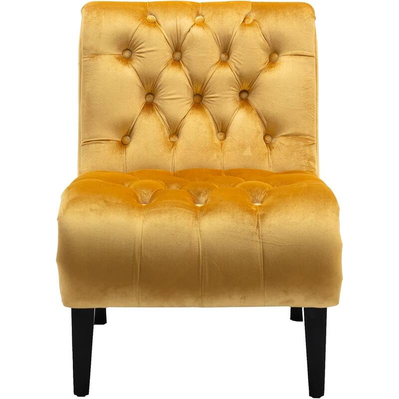 Roomfitters Velvet Armless Accent Chair, Upholstered Button Leisure Chair with Wood Legs for Living Room