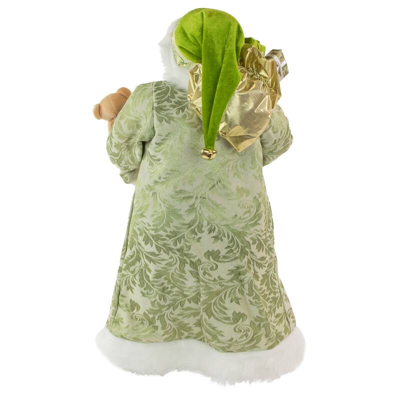 24" St Patrick's Irish Santa Claus with Teddy Bear and Gift Bag Christmas Figure