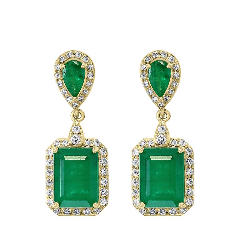 EFFY 14K Gold Diamond Emerald Drop Earrings