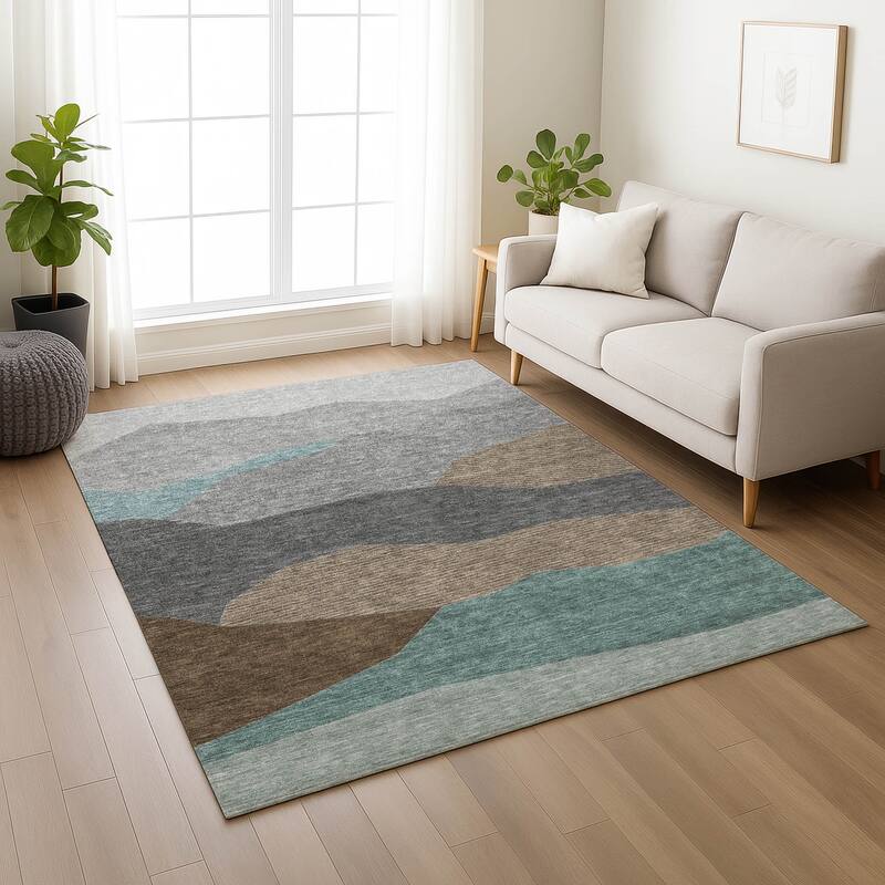 Machine Washable Indoor/ Outdoor Modern Dacono Chantille Rug