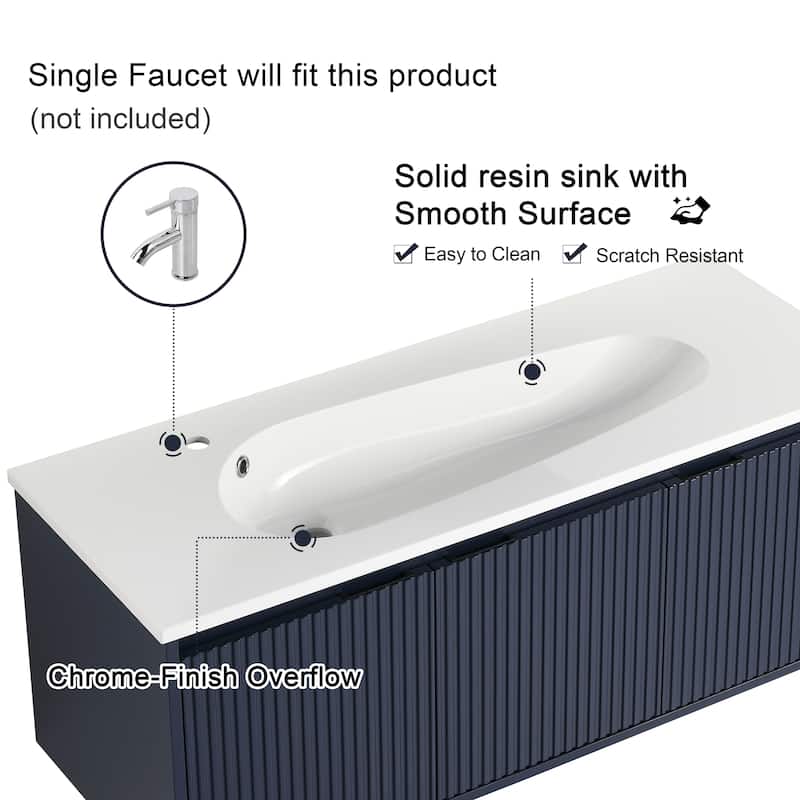 Malwee 24"/36"/48" Floating Bathroom Vanity, Wall Mounted Bathroom Vanity with Resin Top,Soft Close Doors