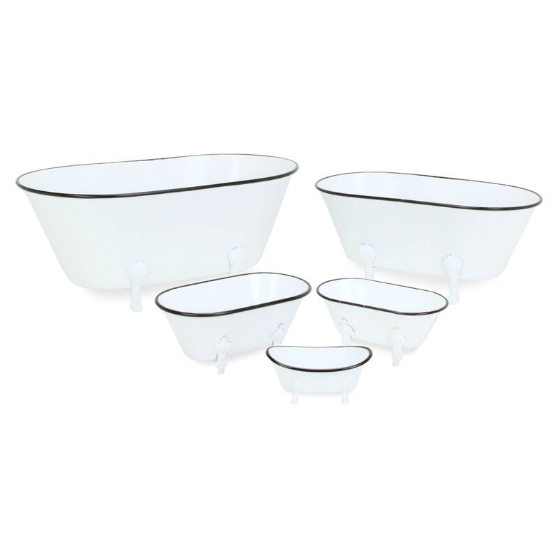 HomeRoots 3" White Fabric Hand Painted Decorative Tub Tabletop Sculpture - 7' X '3.25' X '4