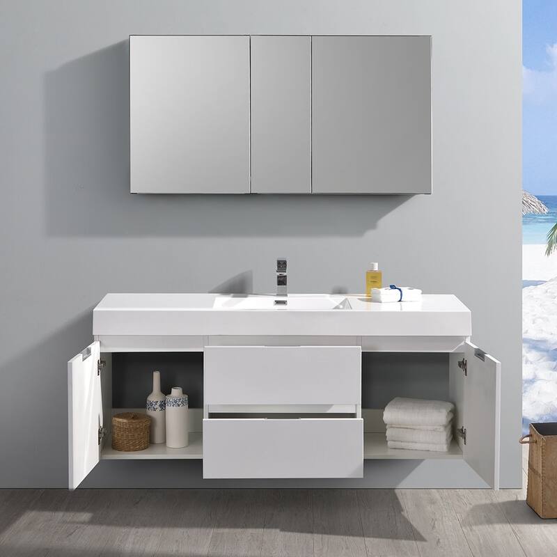 Fresca Senza 60" Wall Mounted / Floating Single Vanity Set with Wood