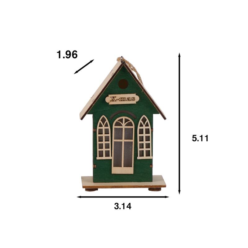 Christmas Village Holiday Lighted Wood House Decor - Battery Operated, Red/Green - 5.11'' H X 3.14'' W X 1.96'' D