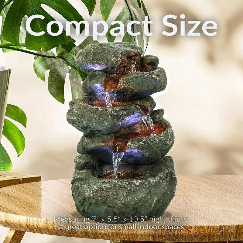 Sunnydaze Stacked Rock Fountain with Lights - 10" - 10.50-In