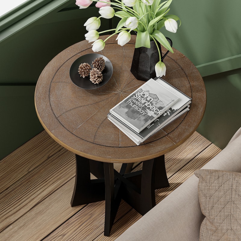 COZAYH Farmhouse Round End Table with Criss-Cross Wood Legs, Rustic French Country Side table for Dinning or Living Room