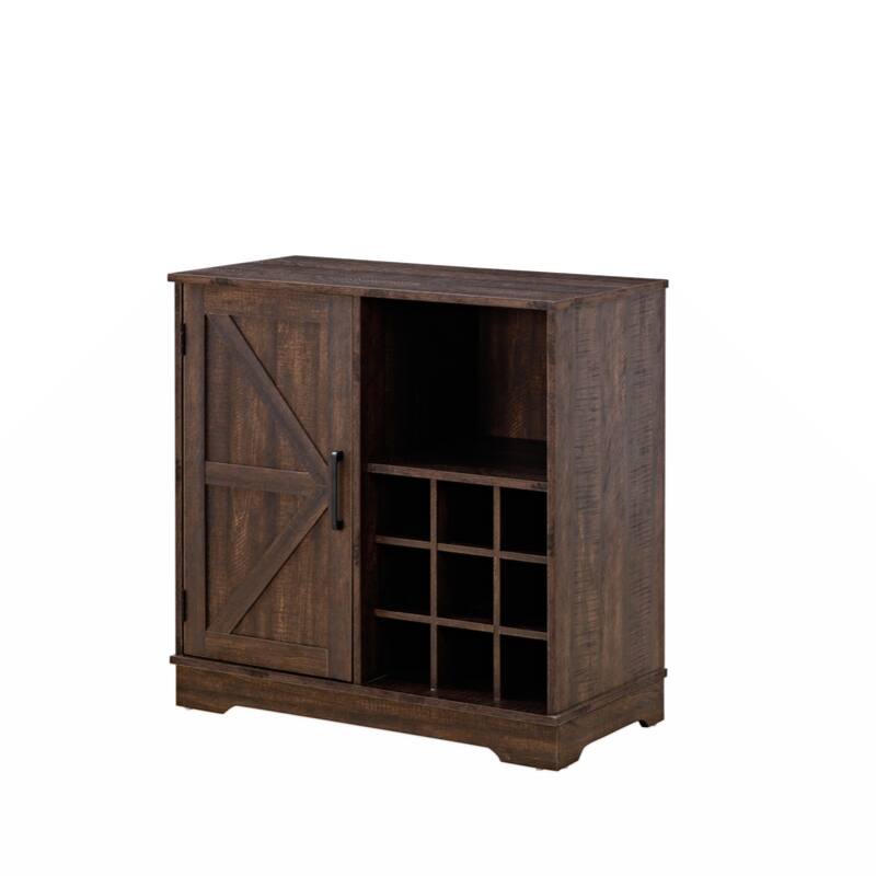 Farmhouse Coffee Bar Cabinet Bar Cabinet with Wine Rack Barn Door Buffet Sideboard Cabinet with Drawer