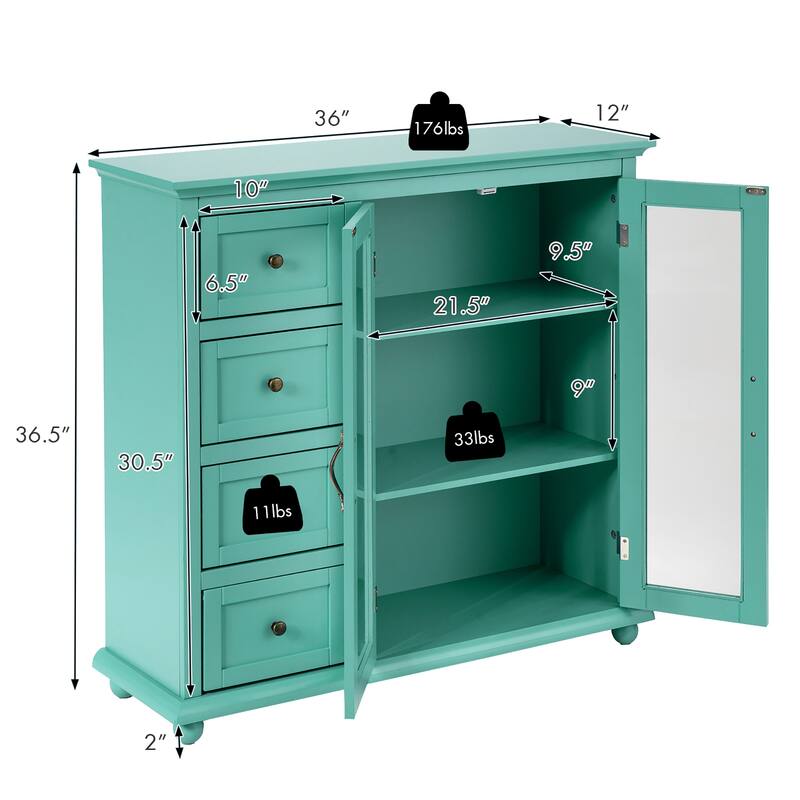 Buffet Sideboard Wood Storage Cabinet Console Table with 4 Drawers
