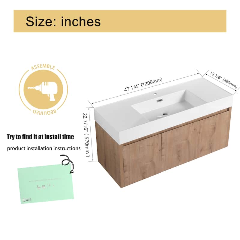 Malwee 24"/30"/36"/48" Floating Bathroom Vanity with Sink